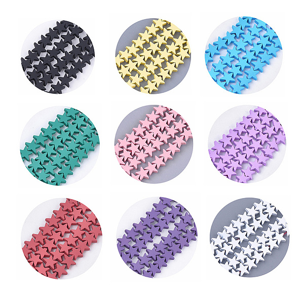 PandaHall Spray Painted Non-magnetic Synthetic Hematite Beads Strands, Star, Mixed Color, 9x9x2.5mm, Hole: 0.8mm, about 59~60pcs/strand...
