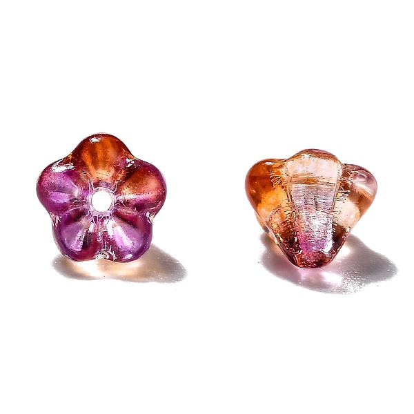 

PandaHall Transparent Czech Glass Beads, Two Tone, Flower, Orange Red, 6.5x5mm, Hole: 0.8mm, about 357~363pcs/bag Czech Glass Flower Orange