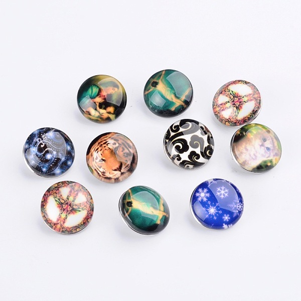 

PandaHall Mixed Flat Round Brass Jewelry Snap Buttons, with Resin/Glass Cabochons, Mixed Color, 18x6~7mm, Knob: 5~5.3mm Brass+Resin Flat..., Multicolor