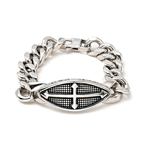 

PandaHall 304 Stainless Steel Rhombus with Cross Link Bracelet with Curb Chains for Men Women, Stainless Steel Color, 8-1/2 inch(21.5cm) 304...