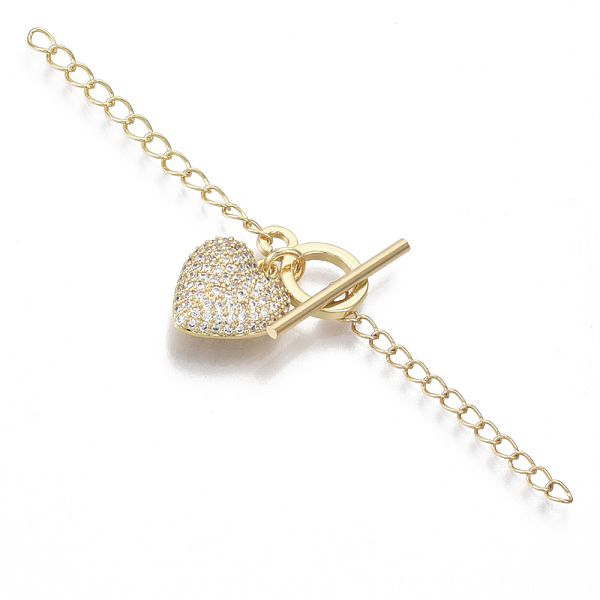 

PandaHall Brass Micro Pave Clear Cubic Zirconia Chain Extender, with Toggle Clasps, Ring with Heart, Nickel Free, Real 18K Gold Plated, 85mm...