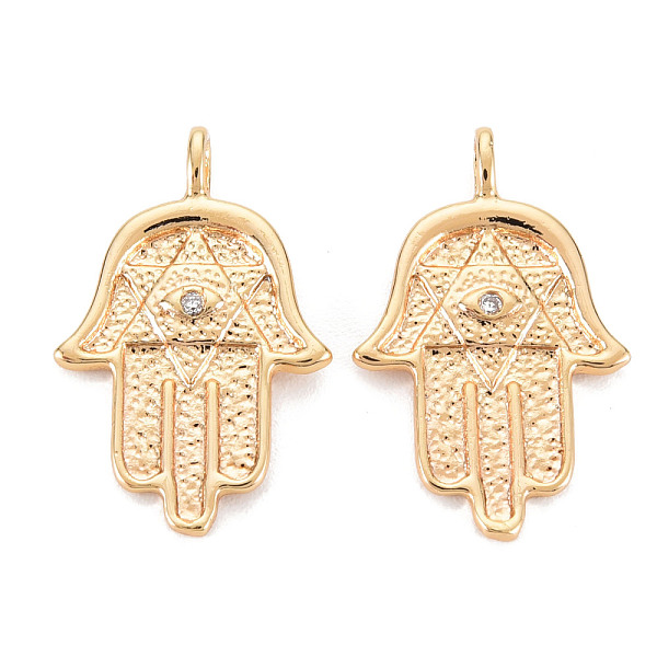 

PandaHall Brass Micro Pave Clear Cubic Zirconia Pendants, Nickel Free, Textured, Hamsa Hand/Hand of Miriam, Real 18K Gold Plated...