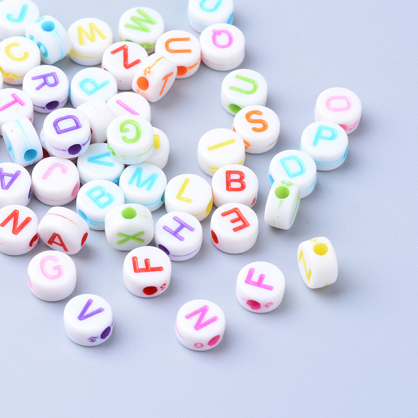 

PandaHall Craft Acrylic Horizontal Hole Letter Beads, Flat Round, Mixed Color, 6x3.5mm, Hole: 2mm, about 360pcs/50g Acrylic Flat Round..., Multicolor