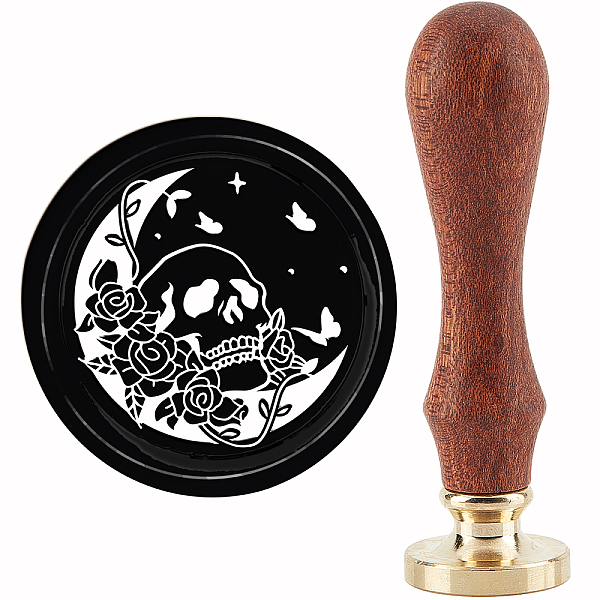 

PandaHall CRASPIRE Skull Wax Seal Stamp Moon Vintage Sealing Wax Stamps Rose Butterfly 30mm Removable Brass Head with Wood Handle for...