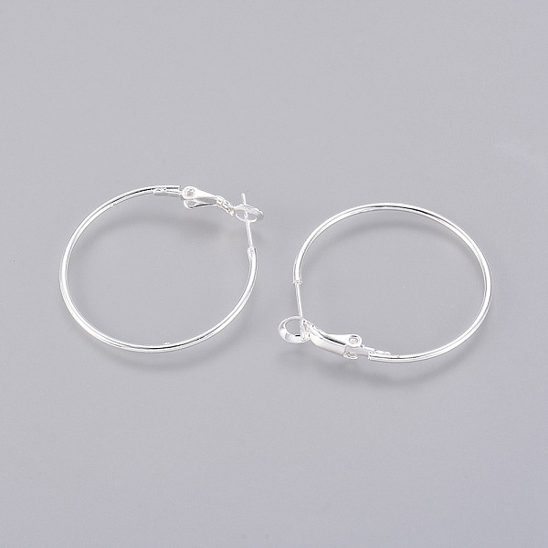 

PandaHall Brass Hoop Earrings, Nickel Free, Brass, Silver, Color, 30x1.2mm Brass