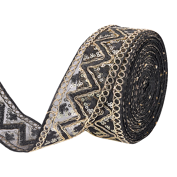 

PandaHall FINGERINSPIRE 5 Yards Embroidery Organza Lace Trim 2 Inch Sew/Iron on Lace Trim Black Sequins Lace Mesh Trim with Wave Pattern...