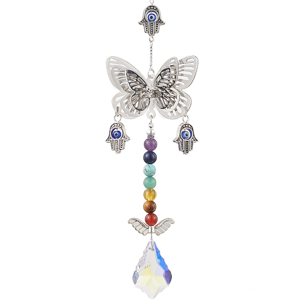 

PandaHall Natural Mixed Stone Pendant Decorations, with Alloy Findings, Butterfly, Antique Silver & Platinum, 257mm Alloy Butterfly