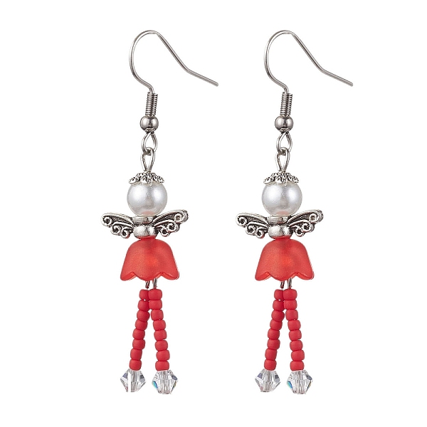 

PandaHall 304 Stainless Steel Fairy Dangle Earrings, Glass Seed & Acrylic Pearl Long Drop Earrings, Red, 55.5x14mm Seed Beads Angel & Fairy...