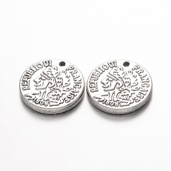 

PandaHall CCB Plastic Pendants, Flat Round with Words, Antique Silver, 17x3mm, Hole: 2mm Plastic Flat Round