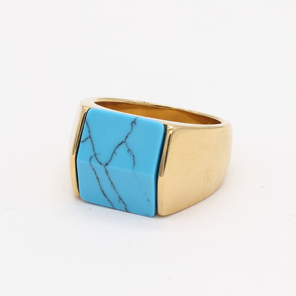 

PandaHall Rectangle Synthetic Turquoise Finger Ring, Golden Titanium Steel Jewelry, Golden, US Size 11 1/4(20.7mm) Synthetic Turquoise...