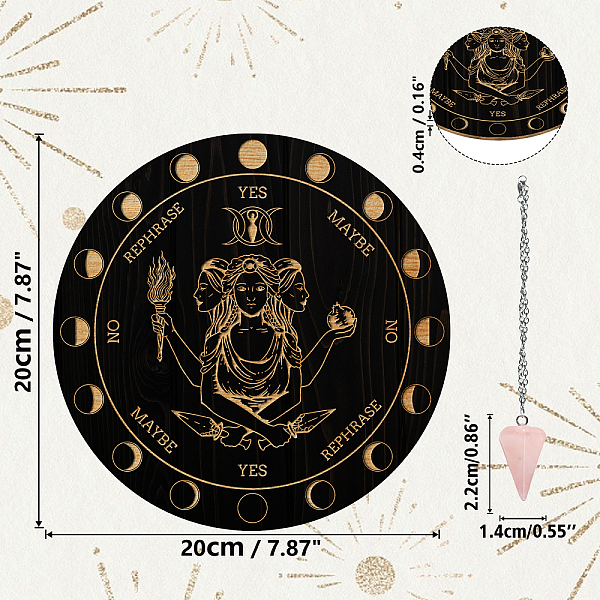 

PandaHall AHANDMAKER Triple Goddess Pendulum Board, 7.8" Dowsing Divination Metaphysical Message Board Wooden Carven Board with Crystal..., Multicolor