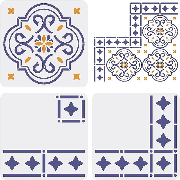 

PandaHall FINGERINSPIRE 3 pcs Floor Tile Stencil 30x30cm Reusable Border & Corners Stencils Moroccan Wall Stencils For Painting Concrete...