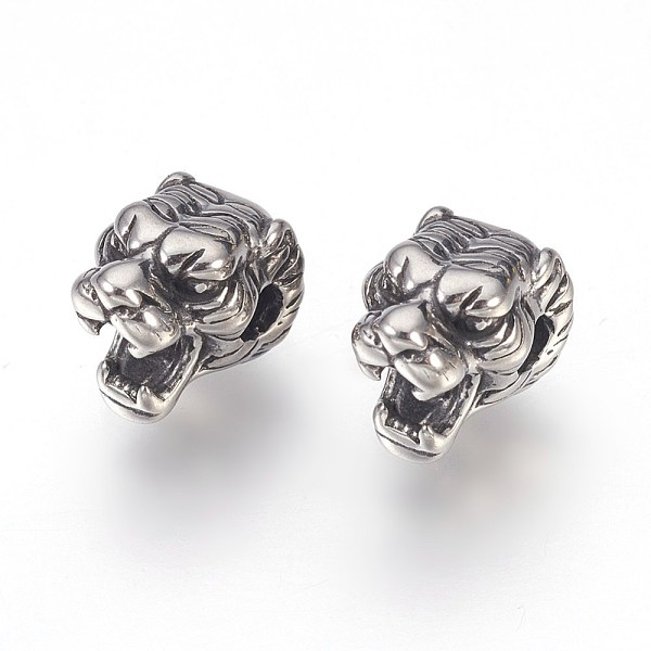 

PandaHall 304 Stainless Steel Beads, Tiger, Antique Silver, 11x8x9mm, Hole: 2mm 304 Stainless Steel Tiger