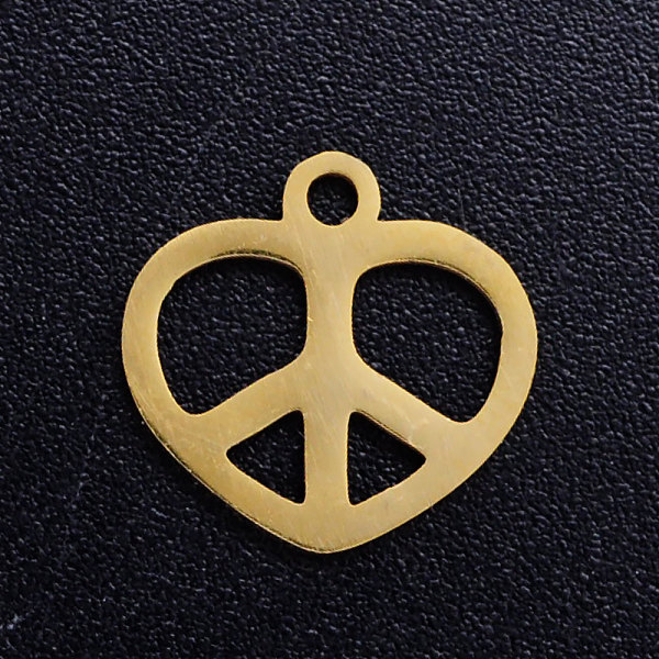 

PandaHall 201 Stainless Steel Charms, Heart with Peace Sign, Golden, 11.5x12x1mm, Hole: 1.5mm 201 Stainless Steel Peace Sign