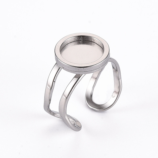 

PandaHall 201 Stainless Steel Cuff Pad Ring Settings, Laser Cut, Stainless Steel Color, Tray: 10mm, US Size 7 1/4(17.5)~US Size 8(18mm) 201...