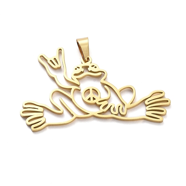 

PandaHall 304 Stainless Steel Pendants, Laser Cut, Hollow Peace Frog Charms, Real 18K Gold Plated, 23x39.5x1mm, Hole: 3x4.5mm 304 Stainless...