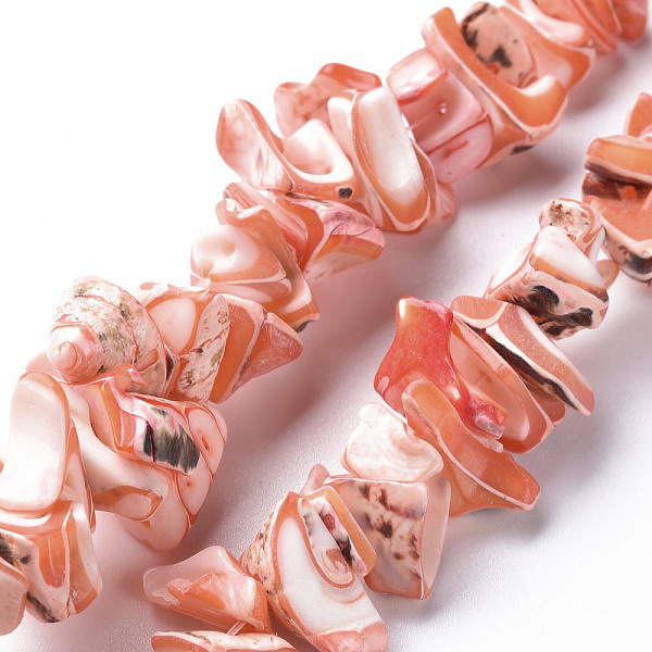 

PandaHall Natural Trochid Shell/Trochus Shell Bead Strands, Dyed, Nuggets, Light Salmon, 8~16x7~13x2~15mm, Hole: 1.2mm, about...