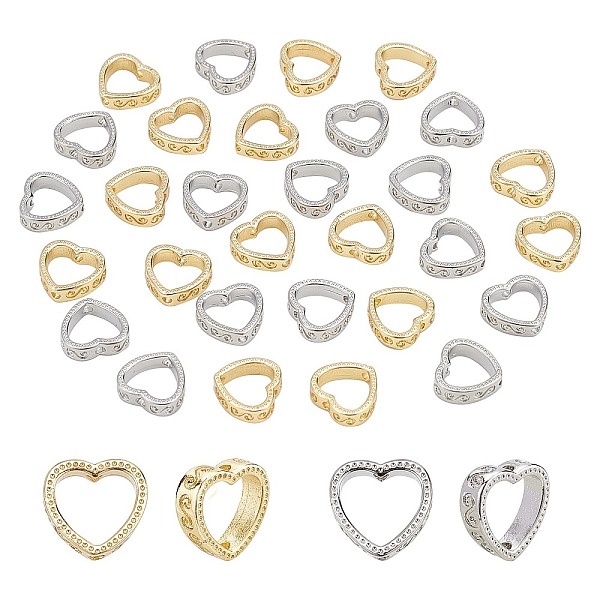 

PandaHall 30Pcs 2 Colors Brass Bead Frames, Long-Lasting Plated, Heart, Mixed Color, 9.5x10x3mm, Hole: 1.4mm, 15pcs/colors Brass Heart