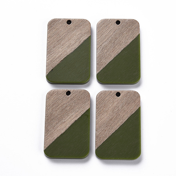 

PandaHall Opaque Resin & Walnut Wood Pendants, Two Tone, Rectangle, Olive Drab, 32.5x21x3mm, Hole: 2mm Resin+Wood Rectangle