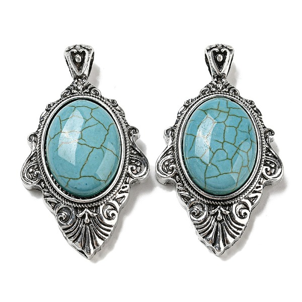 

PandaHall Synthetic Turquoise Big Pendants, Antique Silver Plated Alloy Oval Charms, 55x31.5x13mm, Hole: 7x5mm Synthetic Turquoise Oval
