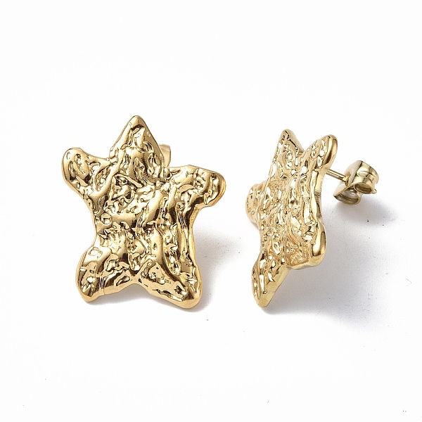 

PandaHall Ion Plating(IP) 304 Stainless Steel Textured Star Stud Earrings for Women, Real 18K Gold Plated, 21.5x19mm, Pin: 0.7mm 304...