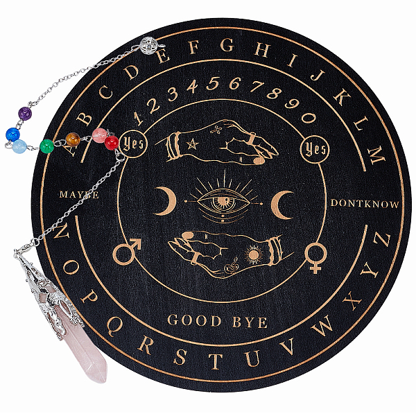

PandaHall AHANDMAKER Magic Hand Eye Pendulum Board, Dowsing Divination Metaphysical Message Board Wooden Carven Board with Crystal Pendulum..., Multicolor