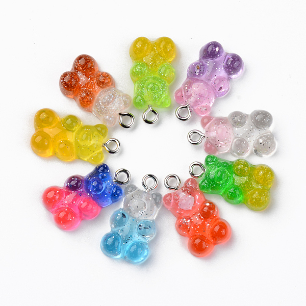 

PandaHall Transparent Resin Pendants, with Glitter Powder and Platinum Tone Iron Loop, Bear, Mixed Color, 21x11x7mm, Hole: 1.8mm Iron+Resin..., Multicolor