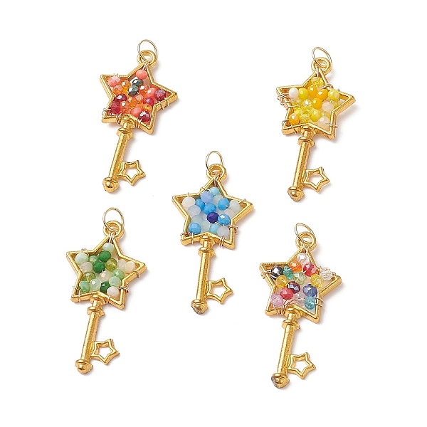 

PandaHall Glass Pendants, with Brass Open Back Bezel Pendants Finding, Key with Star Charms, Mixed Color, 39.5x19.5x3~4mm, Hole: 4.6mm..., Multicolor