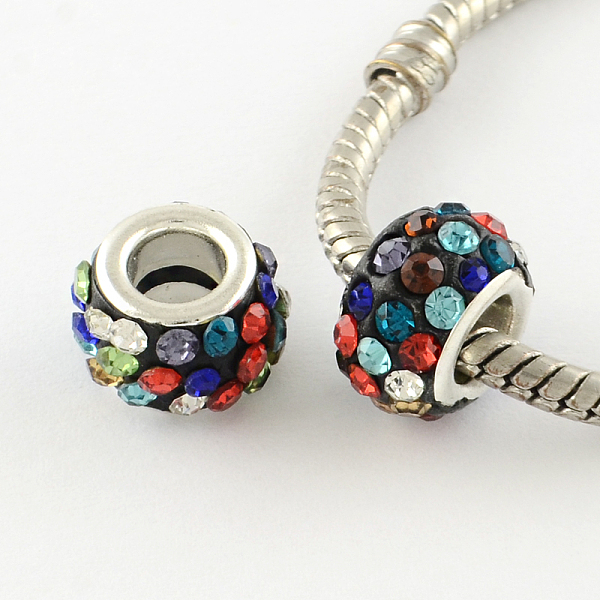

PandaHall Polymer Clay Rhinestone European Large Hole Beads with Silver Color Plated Brass Cores, Rondelle, Colorful, 11~12x7~7.5mm, Hole..., Multicolor