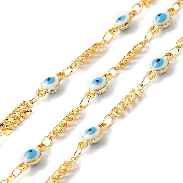 

PandaHall Handmade Enamel Evil Eye Link Chains, Real 18K Gold Plated Brass Hollow Rectangle Link Chains, Soldered, with Spool, Cadmium Free...