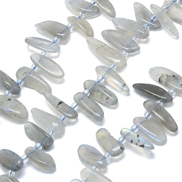 

PandaHall Natural Grey Moonstone Beads Strands, Nuggets, Top Drilled, with Seed Beads, 10~41.5x5~12x2~7mm, Hole: 0.8~1.2mm, 16.14~16.54''...