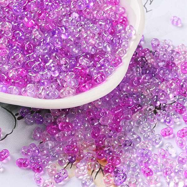 

PandaHall Glass Seed Beads, Transparent Colours Luster, Peanut, Colorful, 4~4.5x2~2.5x2~2.5mm, Hole: 0.8~0.9mm, about 10000pcs/pound Glass...