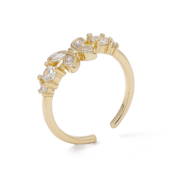 

PandaHall Clear Cubic Zirconia Butterfly Open Cuff Ring, Rack Plating Brass Jewelry for Women, Cadmium Free & Lead Free, Real 18K Gold...