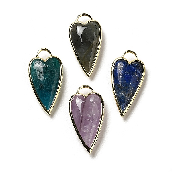 

PandaHall Natural Mixed Stone Pendants, Rack Plating Brass Heart Charms, Golden, 38x19x7.3~7.8mm, Hole: 4.7x6.5mm Mixed Stone Heart