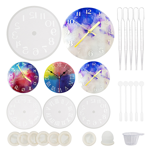 PandaHall OLYCRAFT 60pcs Clock Resin Mold Roman Numerals Constellation Silicone Mold, Epoxy Clock Silicone Resin Mold Kit with Tools for...