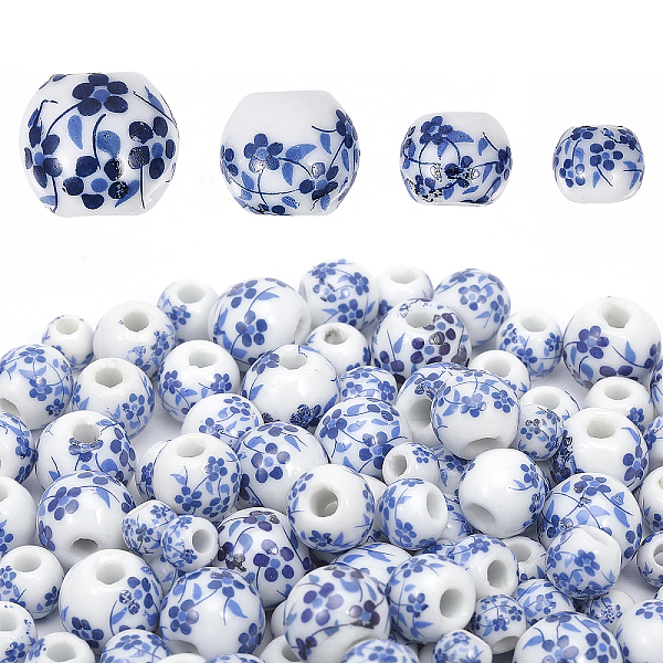 

PandaHall CHGCRAFT 200Pcs 4Styles Round Porcelain Beads Ceramic Loose Beads Handmade Porcelain Beads Printed Round Spacer Beads for DIY..., Blue