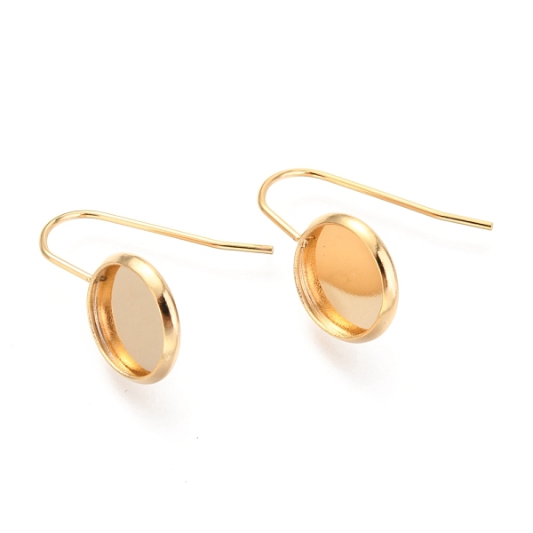 

PandaHall 304 Stainless Steel Earring Hooks, Flat Round, Golden, Tray: 10mm, 20x12mm, Pin: 0.7mm 304 Stainless Steel