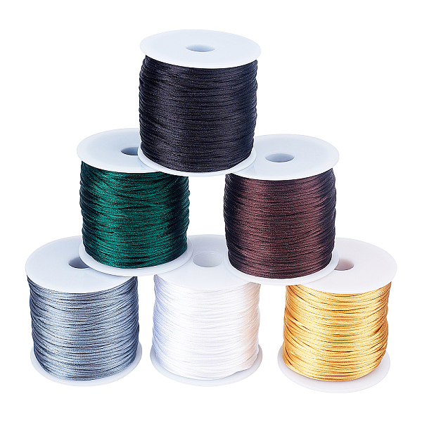 

PandaHall Nylon Thread, Rattail Satin Cord, Mixed Color, about 1mm, about 75m/roll, 6 colors, 1roll/color, 6rolls Nylon Multicolor