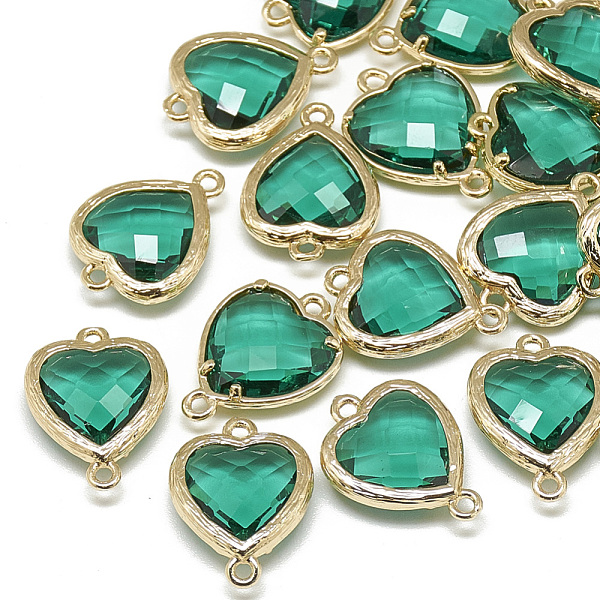 

PandaHall Glass Links connectors, with Golden Tone Brass Findings, Faceted, Heart, Dark Cyan, 15x10x3mm, Hole: 1mm Glass Heart Cyan
