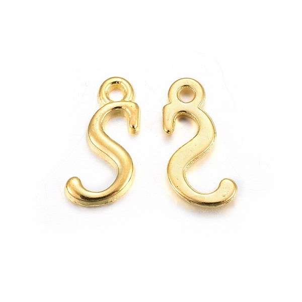 

PandaHall Golden Plated Alloy Letter Pendants, Rack Plating, Cadmium Free & Lead Free, Letter.S, 14x7x2mm, Hole: 1.5mm Alloy Letter