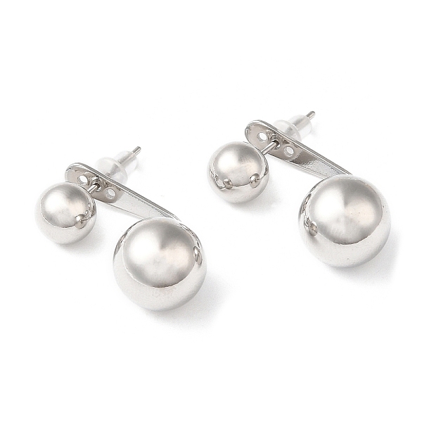 

PandaHall Rack Plating Brass Round Ball Front Back Stud Earrings, Dangle Stud Earrings, Platinum, 23.5x11.5mm Brass Round