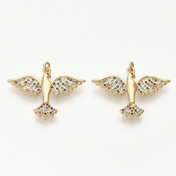 

PandaHall Golden Plated Brass Micro Pave Cubic Zirconia Pendants, with Jump Rings, Pigeon, Colorful, 21x29.5x2.5mm, Hole: 2mm Brass+Cubic...