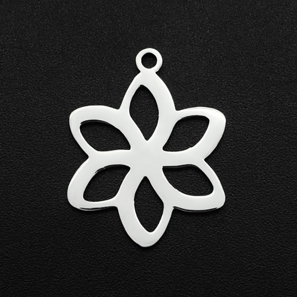 

PandaHall 201 Stainless Steel Pendants, Laser Cut, Hollow, Flower, Stainless Steel Color, 22x17x1mm, Hole: 1.6mm 201 Stainless Steel Flower