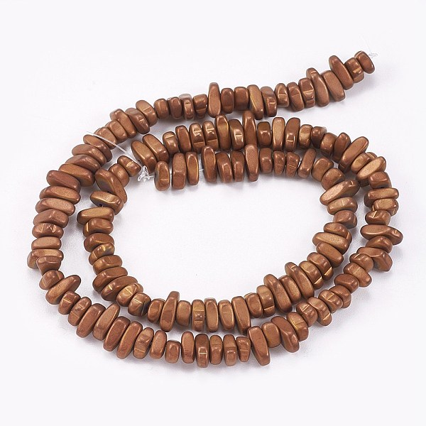 

PandaHall Electroplate Non-magnetic Synthetic Hematite Beads Strands, Frosted, Nuggets, Coffee Plated, 4~6x4~6x3mm, Hole: 0.8mm, about...