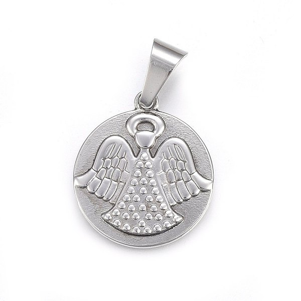 

PandaHall 304 Stainless Steel Pendants, Flat Round with Angel, Stainless Steel Color, 28.5x25x3mm, Hole: 11x6mm 304 Stainless Steel Flat...