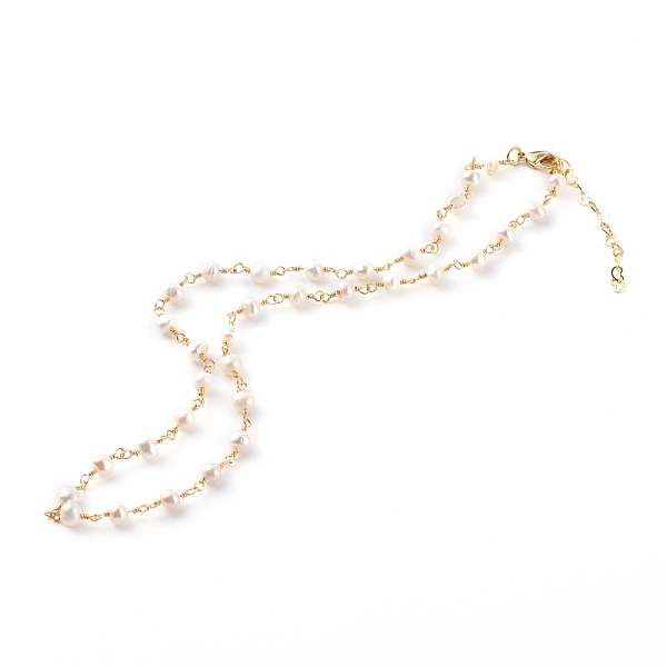 

PandaHall Natural Pearl Beaded Necklaces, with Brass Lobster Claw Clasps, Round, Golden, White, 17.68 inch(44.9cm) Pearl White