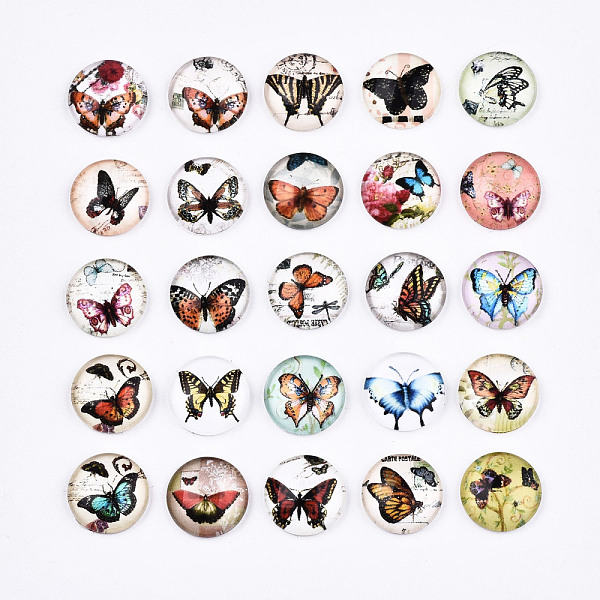 

PandaHall Printed Glass Half Round/Dome Cabochons, Mixed Color, 12x4mm Glass Half Round Multicolor