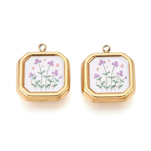 Carré en acier inoxydable 304 de style imprimé avec pendentifs en forme de fleur