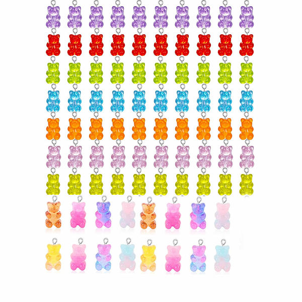 

PandaHall DIY Resin Bear Pendants Sets, with Platinum Tone Iron Findings, Mixed Color, 20.5x10.5x6.5mm, Hole: 2mm, 96pcs/set Iron+Resin Bear..., Multicolor