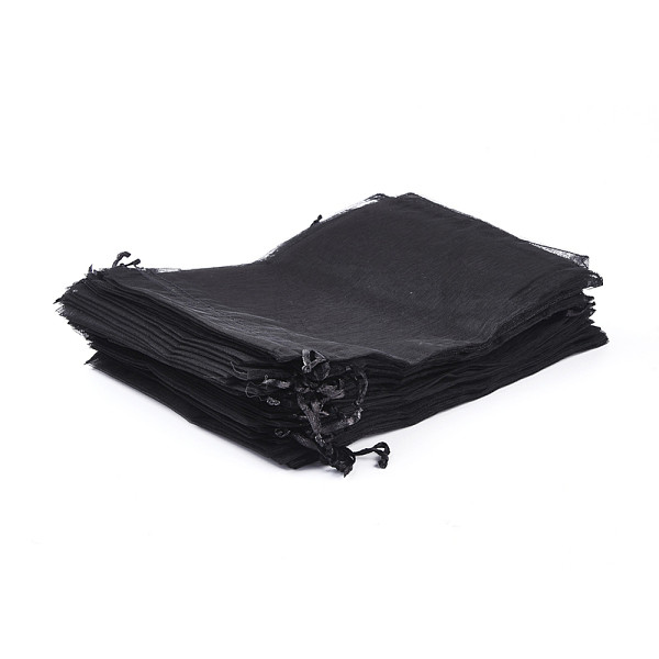 

PandaHall Organza Bags, with Ribbons, Black, 20x15cm Organza Rectangle Black